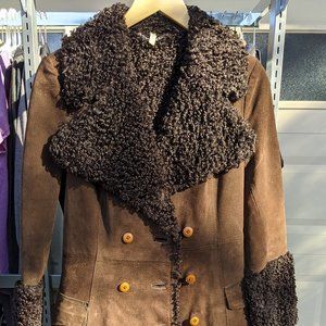 70s Mongolian Curly Shearling Suede Coat